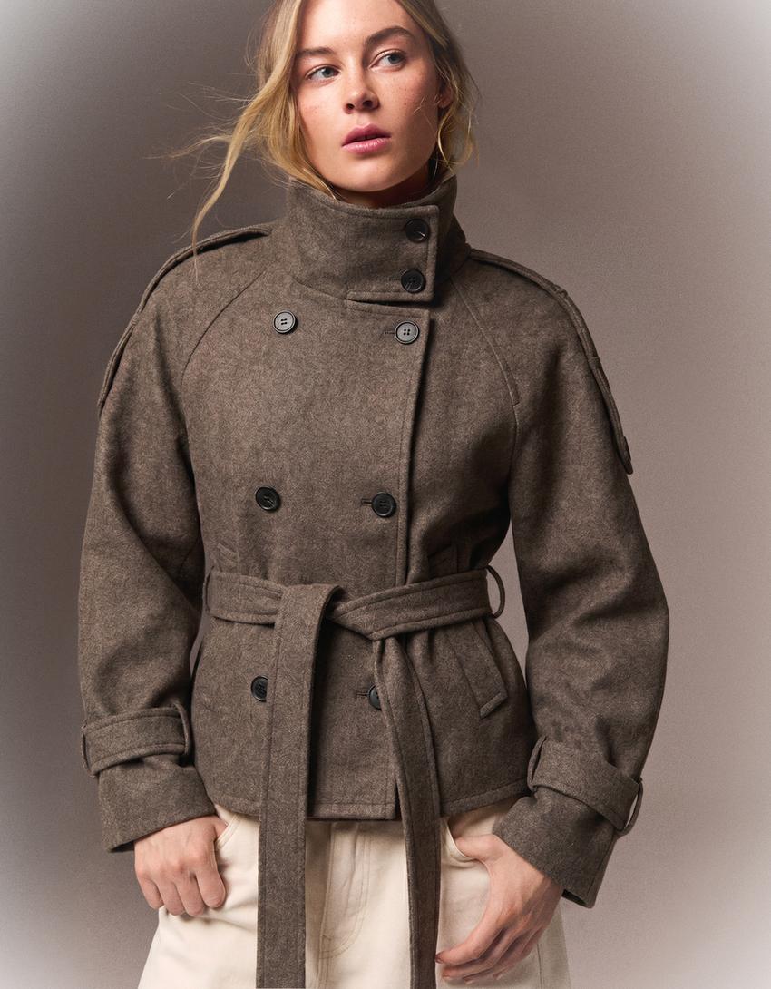 Funnel-Neck Trench Coat - Mink