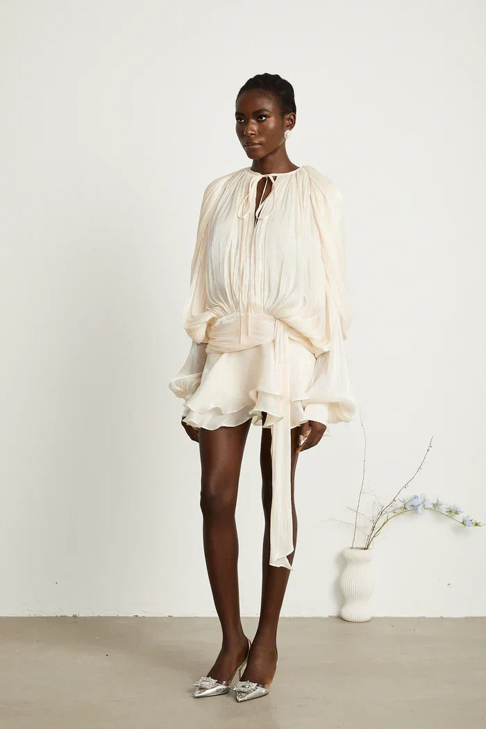 PLEATED RUFFLE MINI DRESS