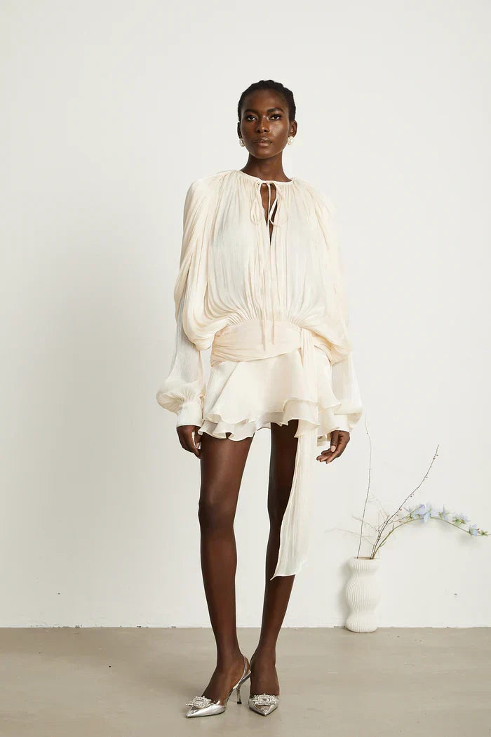 PLEATED RUFFLE MINI DRESS