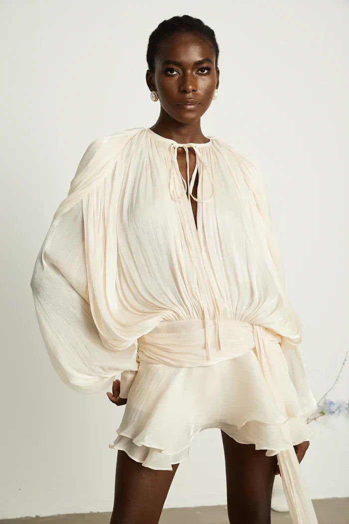 PLEATED RUFFLE MINI DRESS