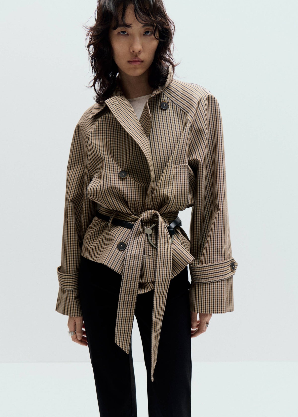 The Harlow Checked Belted Short Trench