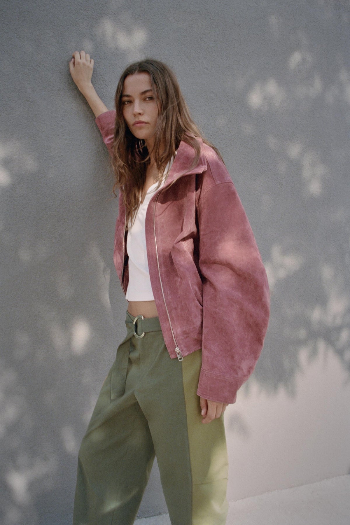 Mirage Toronto Stand-Collar Suede Bomber Jacket in Marsala - View 5