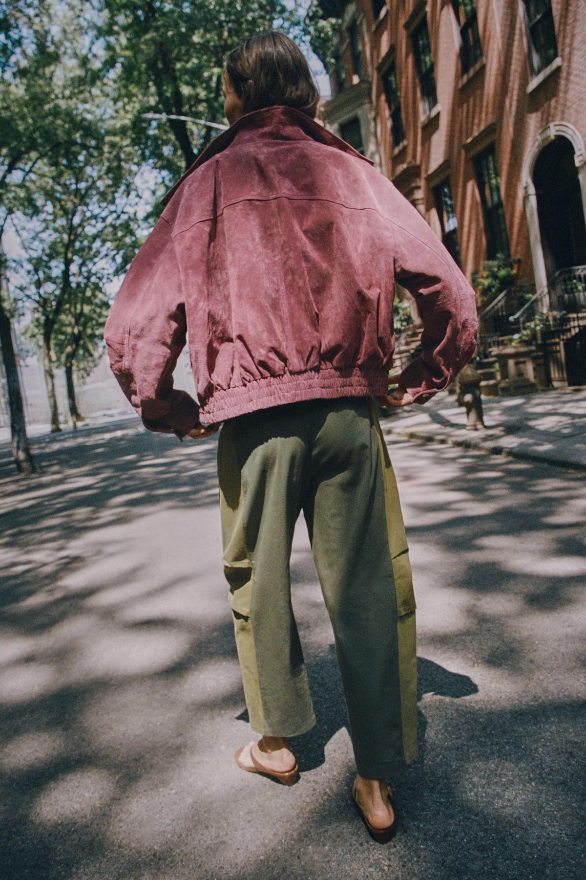 Mirage Toronto Stand-Collar Suede Bomber Jacket in Marsala - View 6