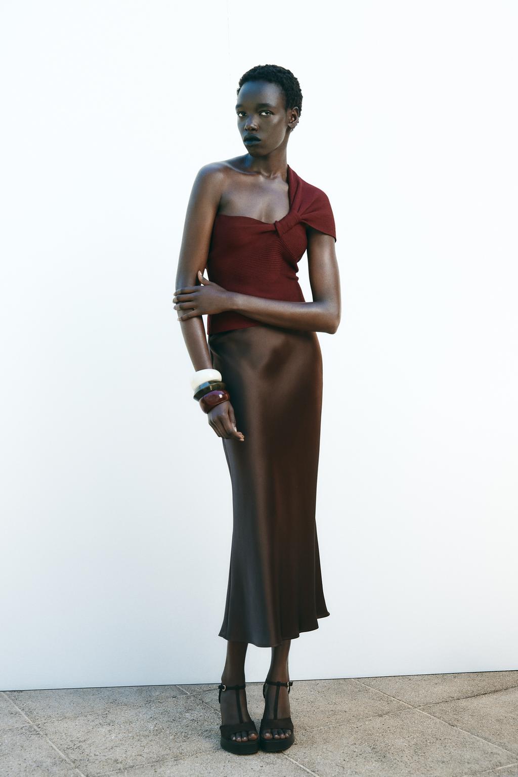 SATIN MIDI SKIRT