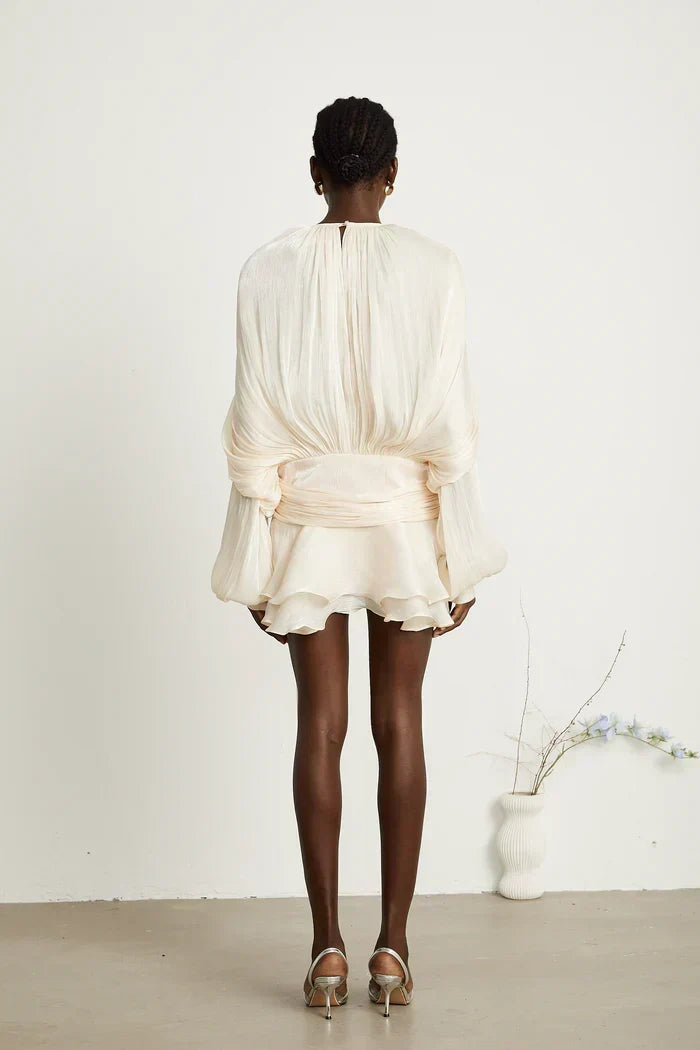 PLEATED RUFFLE MINI DRESS