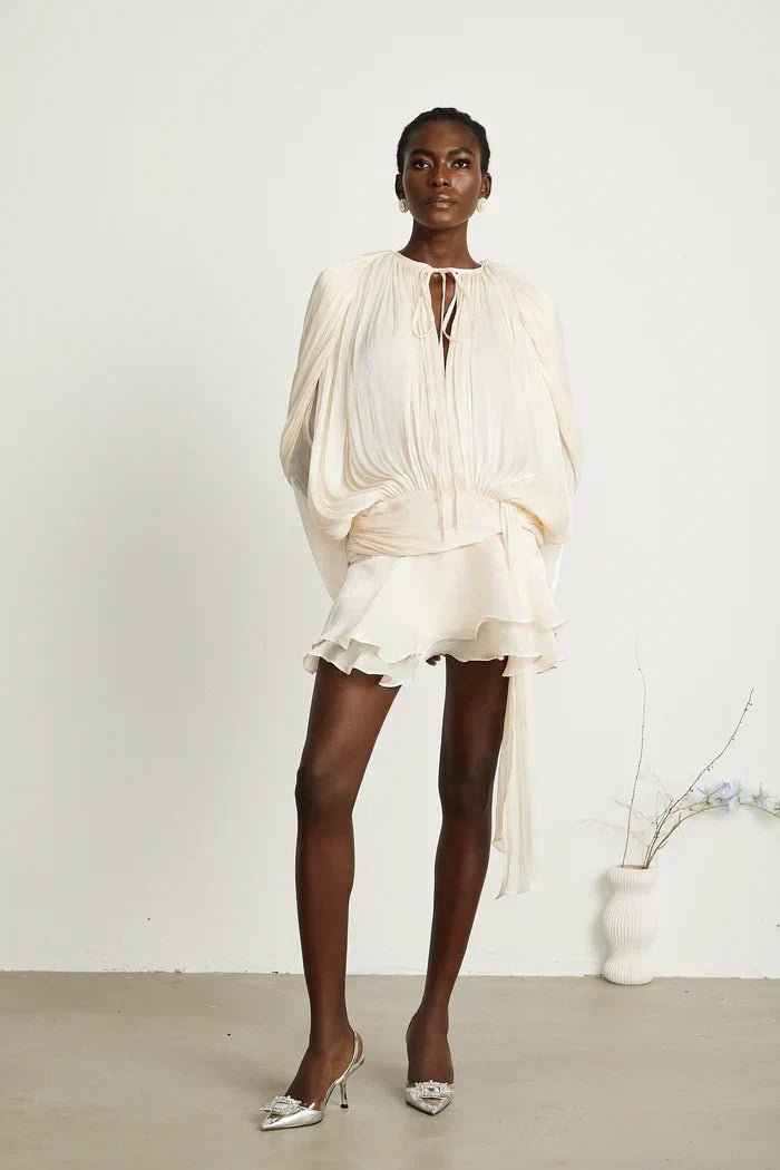 PLEATED RUFFLE MINI DRESS