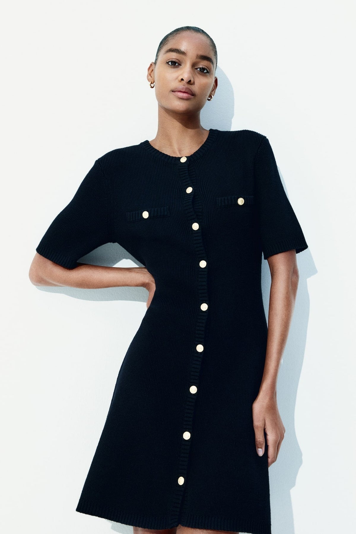 KNIT BUTTON DRESS