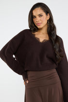 ELODIE | LACE-TRIM KNIT SWEATER
