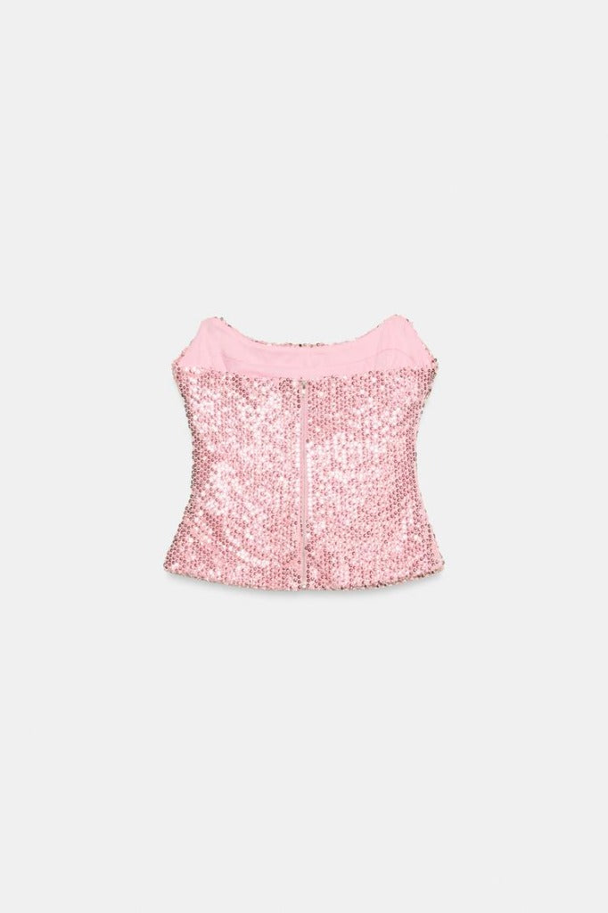 Strapless Pink Sequin Top
